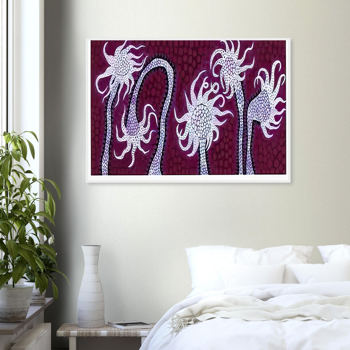 Yayoi Kusama framed print — Night Flowers (A) explores the mystery of blossoms after dark