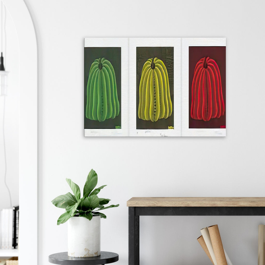 Yayoi Kusama canvas print — Pumpkin 2000 (Set) uses a set treatment to reinterpret one of Kusama’s most affectionate subjects