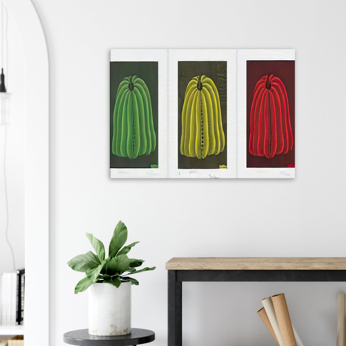 Yayoi Kusama canvas print — Pumpkin 2000 (Set) uses a set treatment to reinterpret one of Kusama’s most affectionate subjects