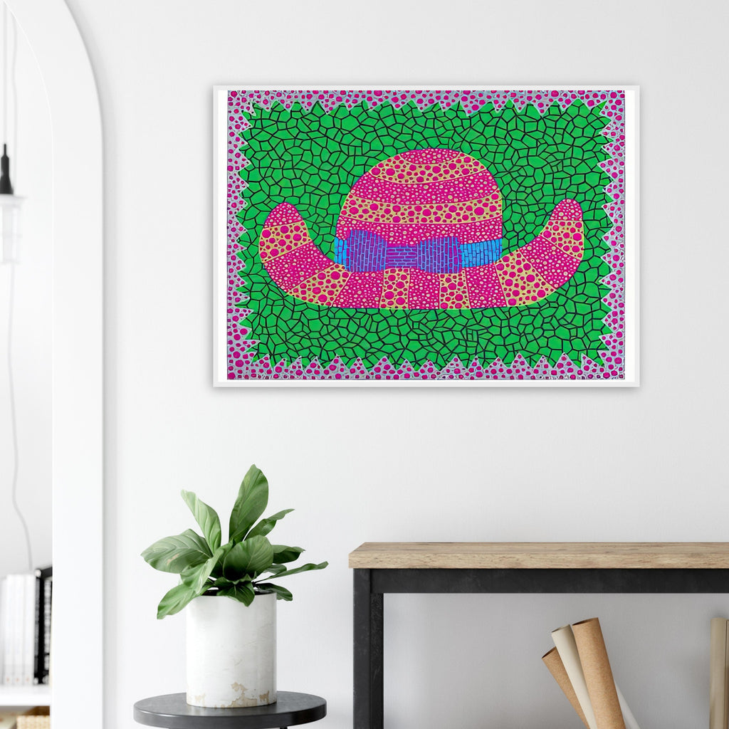 Yayoi Kusama framed print — Hat II turns an everyday hat into a subject for playful observation