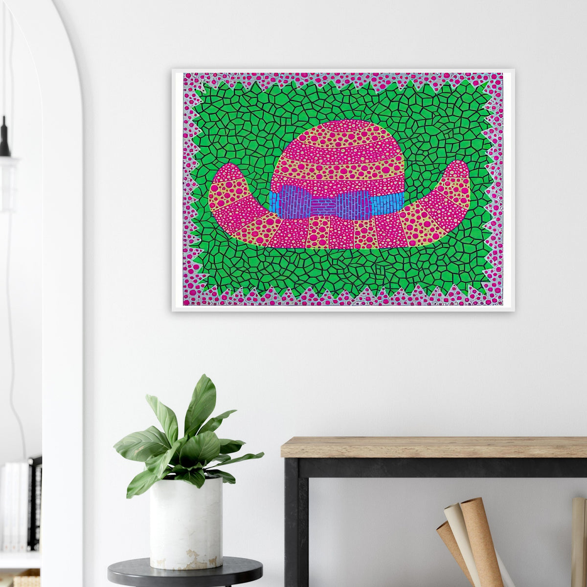 Yayoi Kusama framed print — Hat II turns an everyday hat into a subject for playful observation