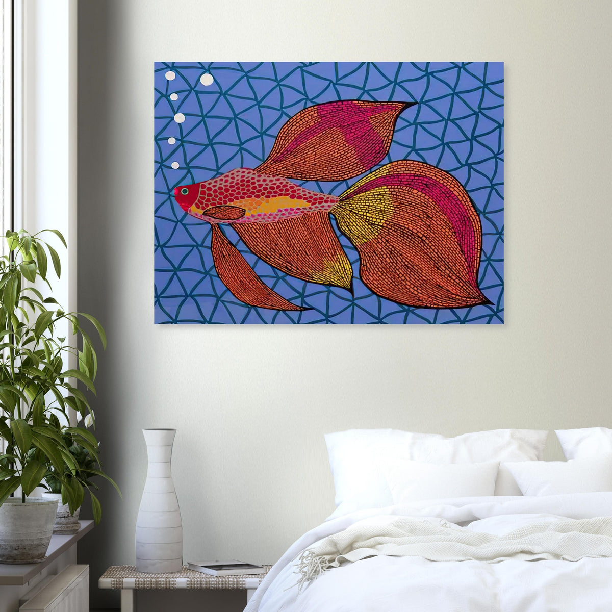 Yayoi Kusama poster — Goldfish shifts Kusama’s attention from land-based motifs to an aquatic creature whose graceful outline invites a playful graphic treatment