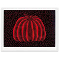 Yayoi Kusama framed print — Pumpkin (RY) [Kusama 233] revisits Kusama’s best-known vegetable through the relationship between its distinctive form and repeating ornament, white frame, 30x40 cm / 12x16″