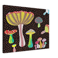 Yayoi Kusama canvas print — Toadstools explores the eccentric shapes of woodland fungi, balancing rounded caps and slender supports, 45x60 cm / 18x24″