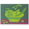 Yayoi Kusama poster — Fruit Basket (4) by Yayoi Kusama explores one of the artist’s recurring subjects: the abundance of ordinary fruit, 15x20 cm / 6x8″