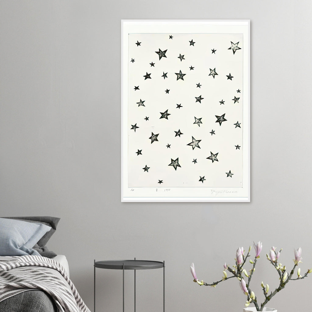 Yayoi Kusama framed print — The sky at night can be read as an immeasurable collection of points of light