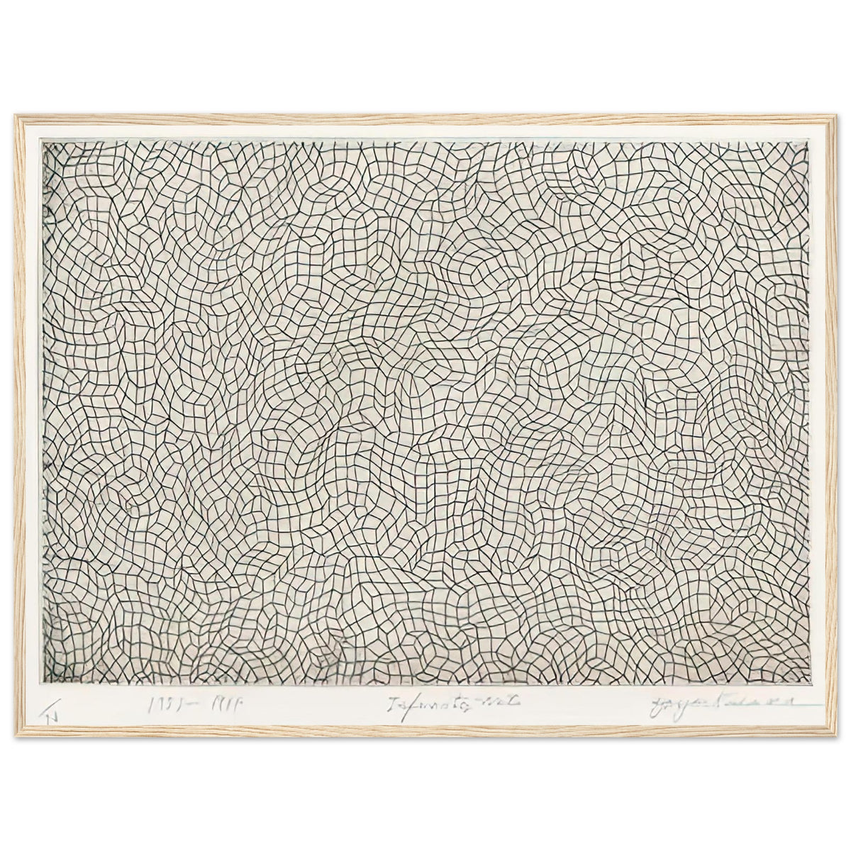 Yayoi Kusama framed print — Infinity Nets [Kusama 51] explores Kusama’s Infinity Net as a field built from countless repeated marks, wood frame, 60x80 cm / 24x32″