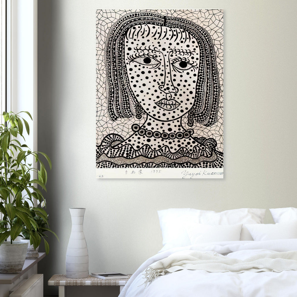 Yayoi Kusama poster — A self-portrait by Kusama is more than a likeness; it opens a question about how the artist chooses to be seen