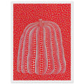Yayoi Kusama framed print — This red pumpkin image uses a familiar gourd as the foundation for an especially vivid statement, white frame, 30x40 cm / 12x16″