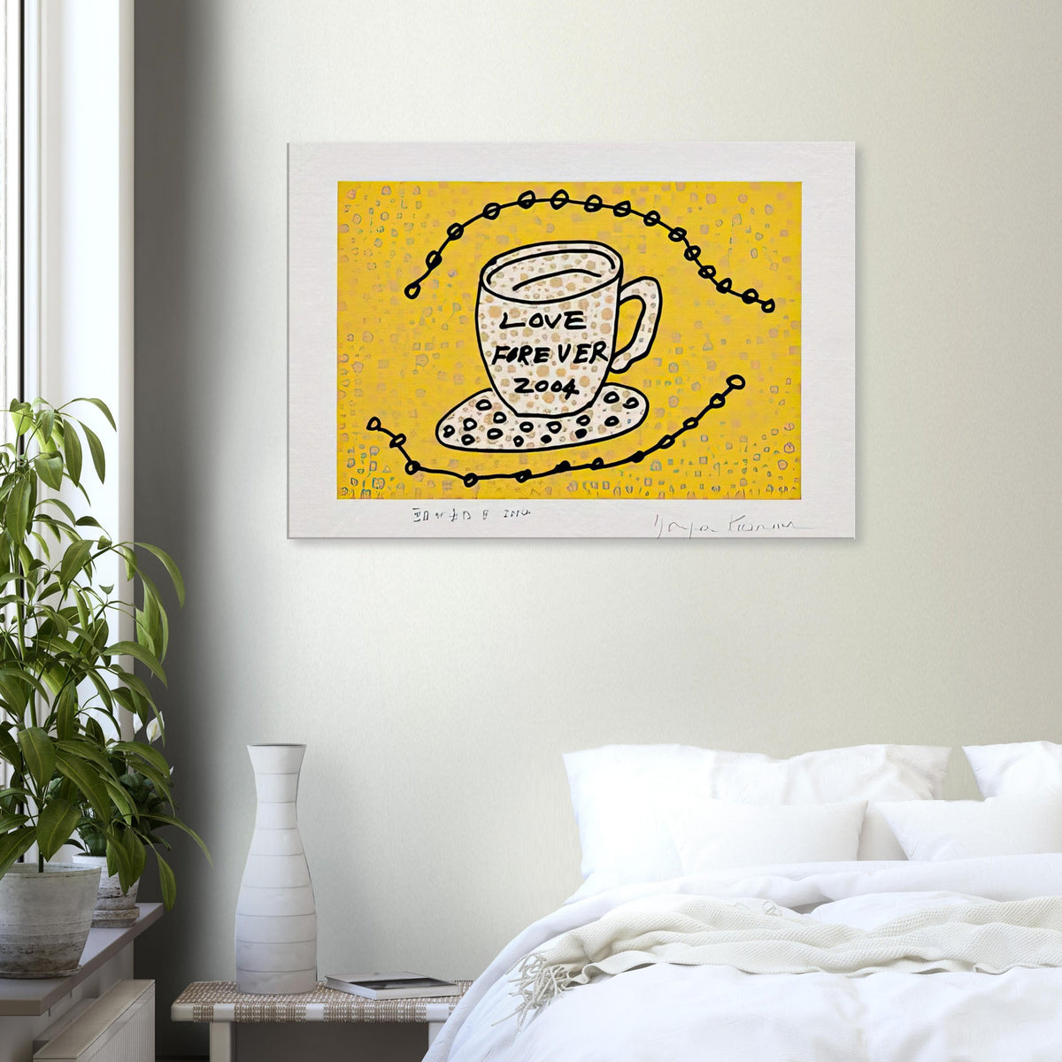 Yayoi Kusama canvas print — Morning Is Here (B) joins a series of compact 2004 prints in which the beginning of the day becomes a subject for personal symbols and tightly controlled graphic