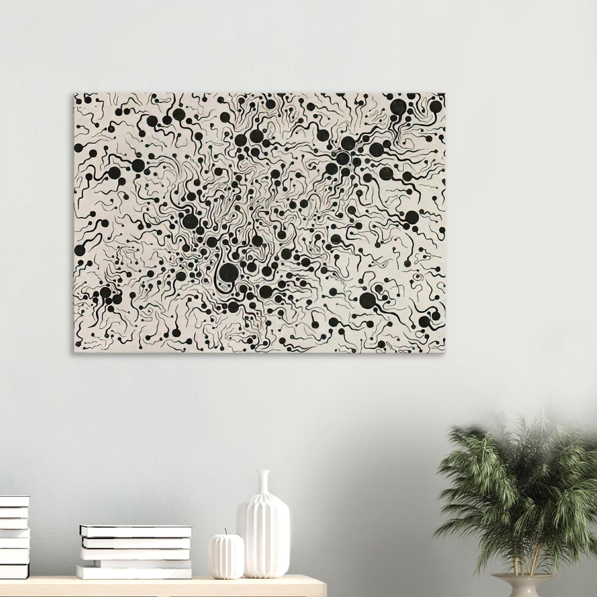 Yayoi Kusama canvas print — River at Sunrise brings a moment of natural transition into Kusama’s printmaking imagery