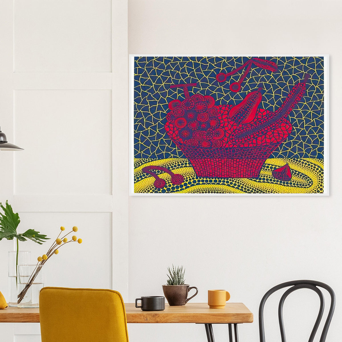 Yayoi Kusama framed print — Fruit Basket (5) by Yayoi Kusama explores one of the artist’s recurring subjects: the abundance of ordinary fruit