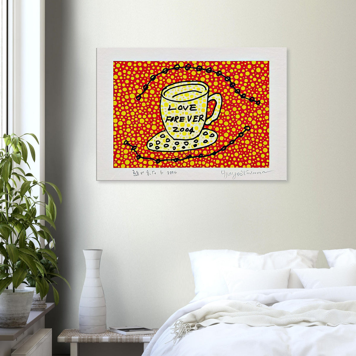 Yayoi Kusama canvas print — Morning Is Here (E) joins a series of compact 2004 prints in which the beginning of the day becomes a subject for personal symbols and tightly controlled graphic