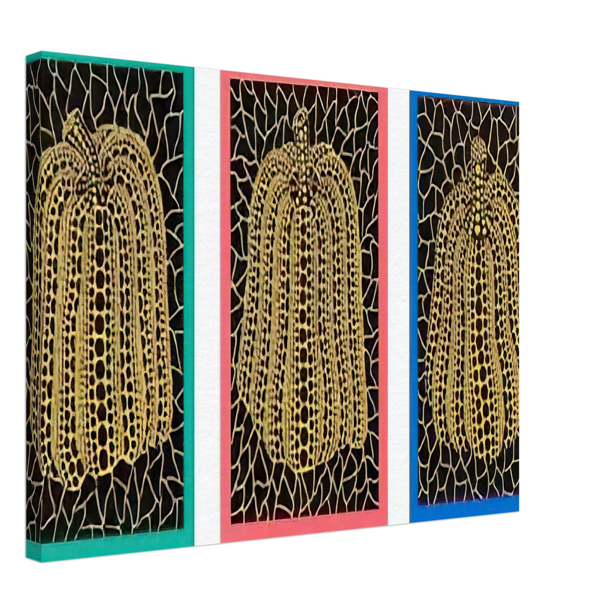 Yayoi Kusama canvas print — Pumpkins [Kusama 146] shifts the emphasis from a single gourd to a plural subject, 45x60 cm / 18x24″
