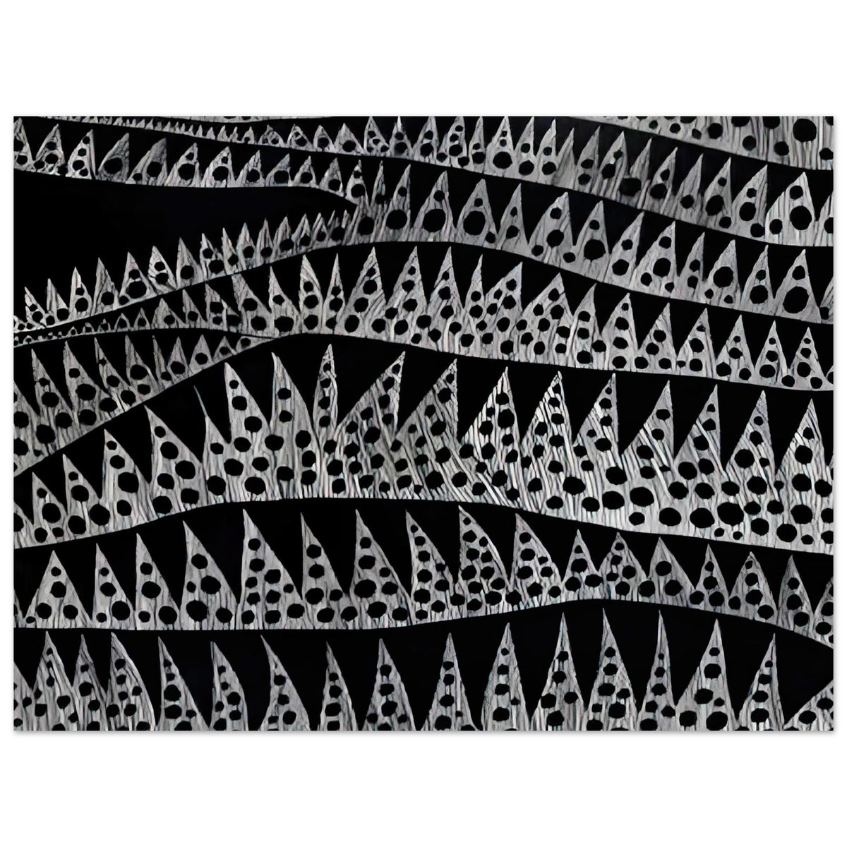 Yayoi Kusama poster — Waves (TWXZO) approaches the motion of water as a patterned, repeating event, 15x20 cm / 6x8″