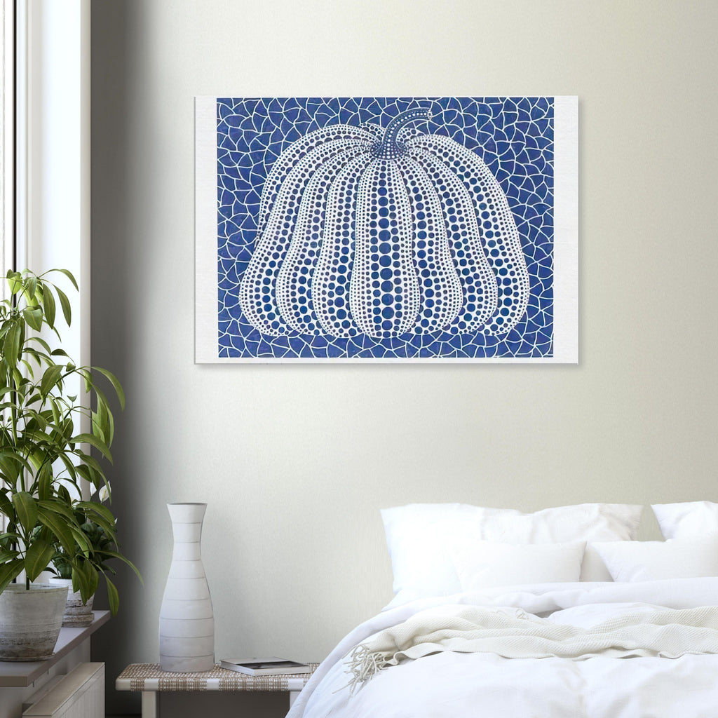 Yayoi Kusama canvas print — Pumpkin (Blue, Version 2) presents Kusama’s familiar pumpkin through an explicitly blue variation
