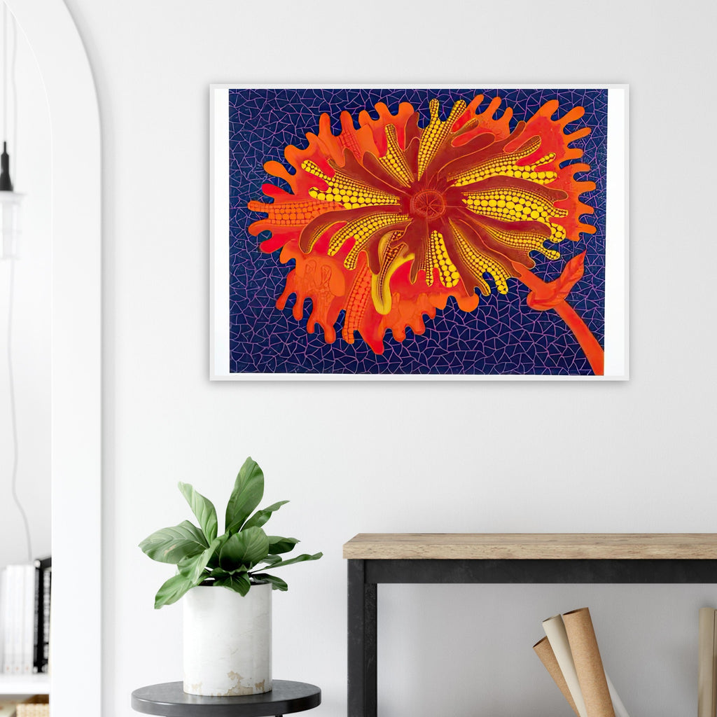 Yayoi Kusama framed print — Flower (C) treats a single flowering motif as a complete visual world