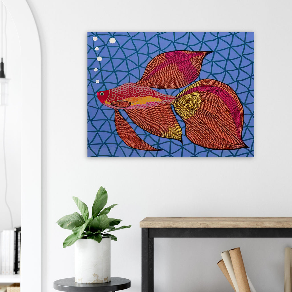 Yayoi Kusama poster — Goldfish shifts Kusama’s attention from land-based motifs to an aquatic creature whose graceful outline invites a playful graphic treatment