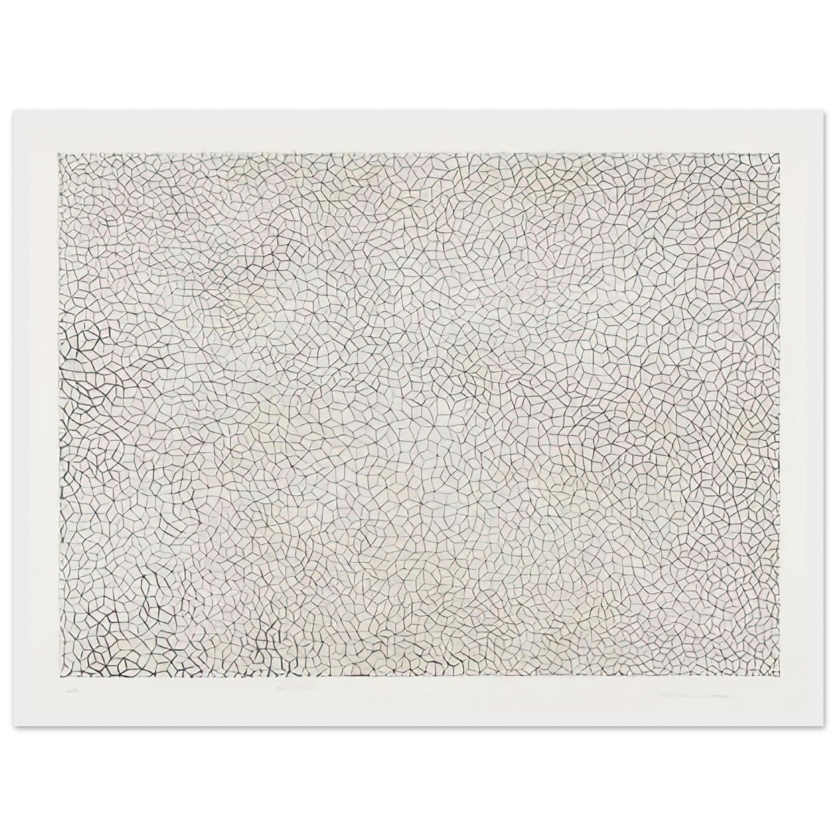 Yayoi Kusama framed print — Infinity Nets (Image 3) explores Kusama’s Infinity Net as a field built from countless repeated marks, white frame, 45x60 cm / 18x24″