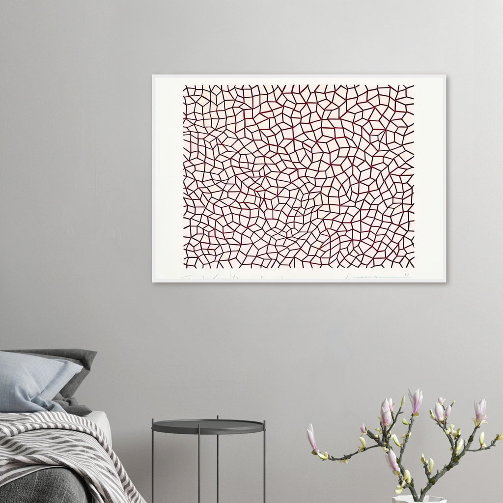Yayoi Kusama framed print — Infinity Nets (1958) [Kusama 14] explores Kusama’s Infinity Net as a field built from countless repeated marks