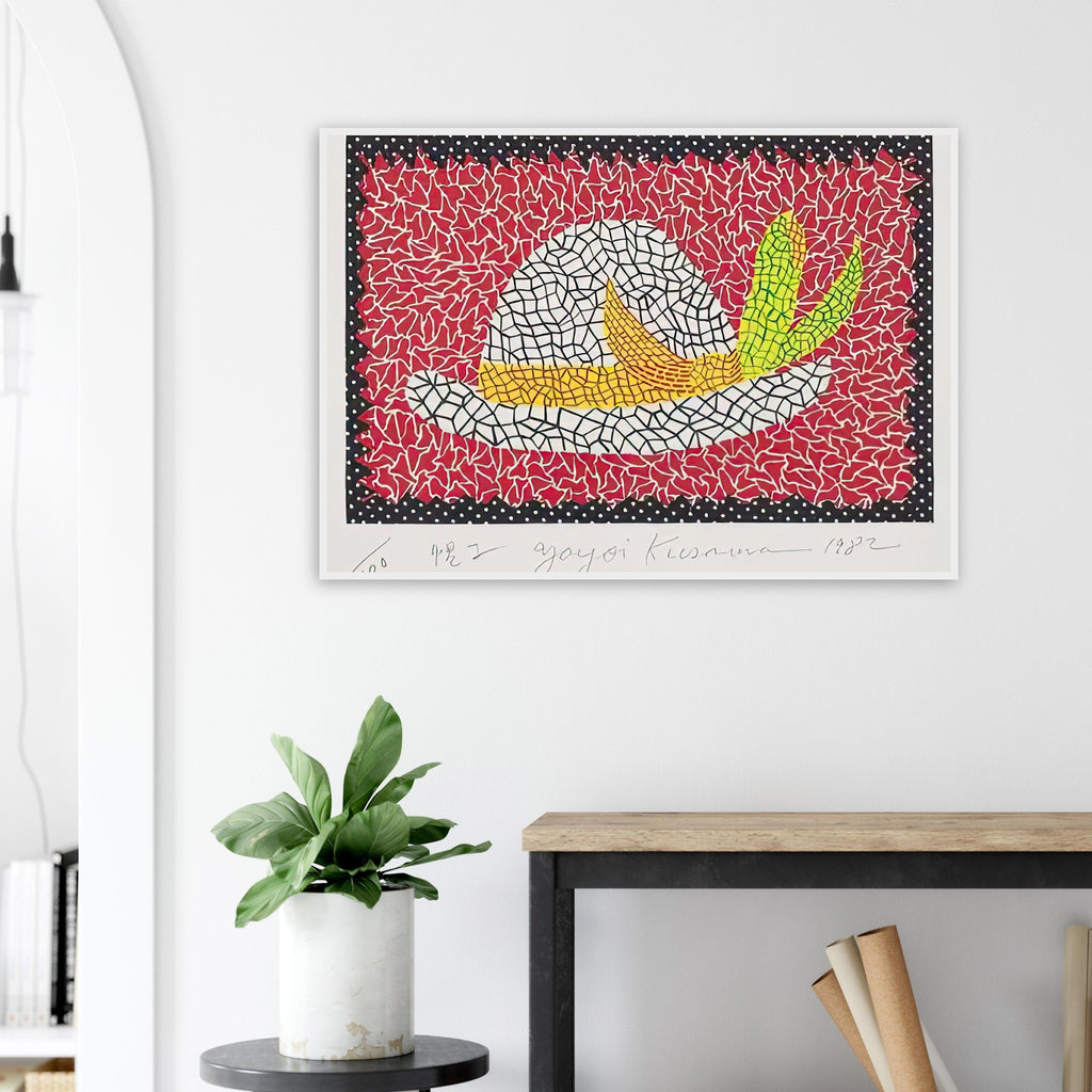 Yayoi Kusama framed print — Hat (4) turns an everyday hat into a subject for playful observation