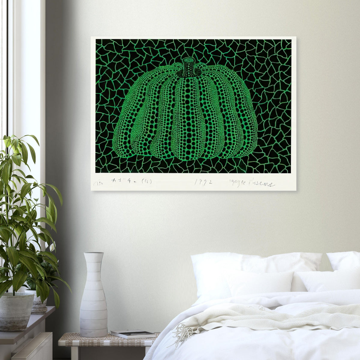 Yayoi Kusama poster — Pumpkin (G) [Kusama 151] revisits Kusama’s best-known vegetable through the relationship between its distinctive form and repeating ornament